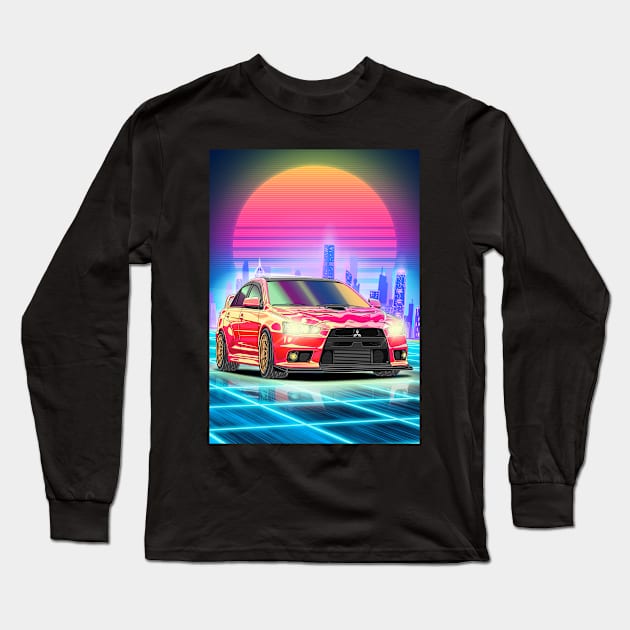 Synthwave Mitsubishi Evolution 10 (2007) Long Sleeve T-Shirt by Guyvit